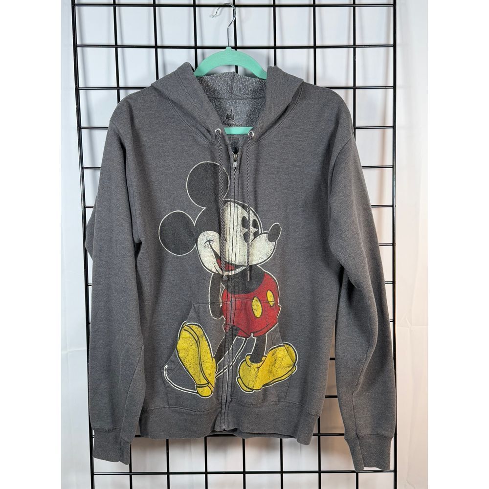Disney Parks Disneyland Mickey Mouse Full Zip Hoodie Adult Unisex S Gray Retro